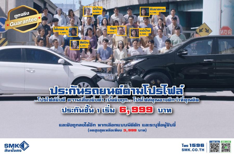 “ประกันรถยนต์ตามโปรไฟล์” จากสินมั่นคงประกันภัย การันตีเบี้ยถูก ..โปรไฟล์ยิ่งดี ความเสี่ยงยิ่งต่ำ เบี้ยยิ่งถูก.. โปรไฟล์คุณอาจดีกว่าที่คุณคิด