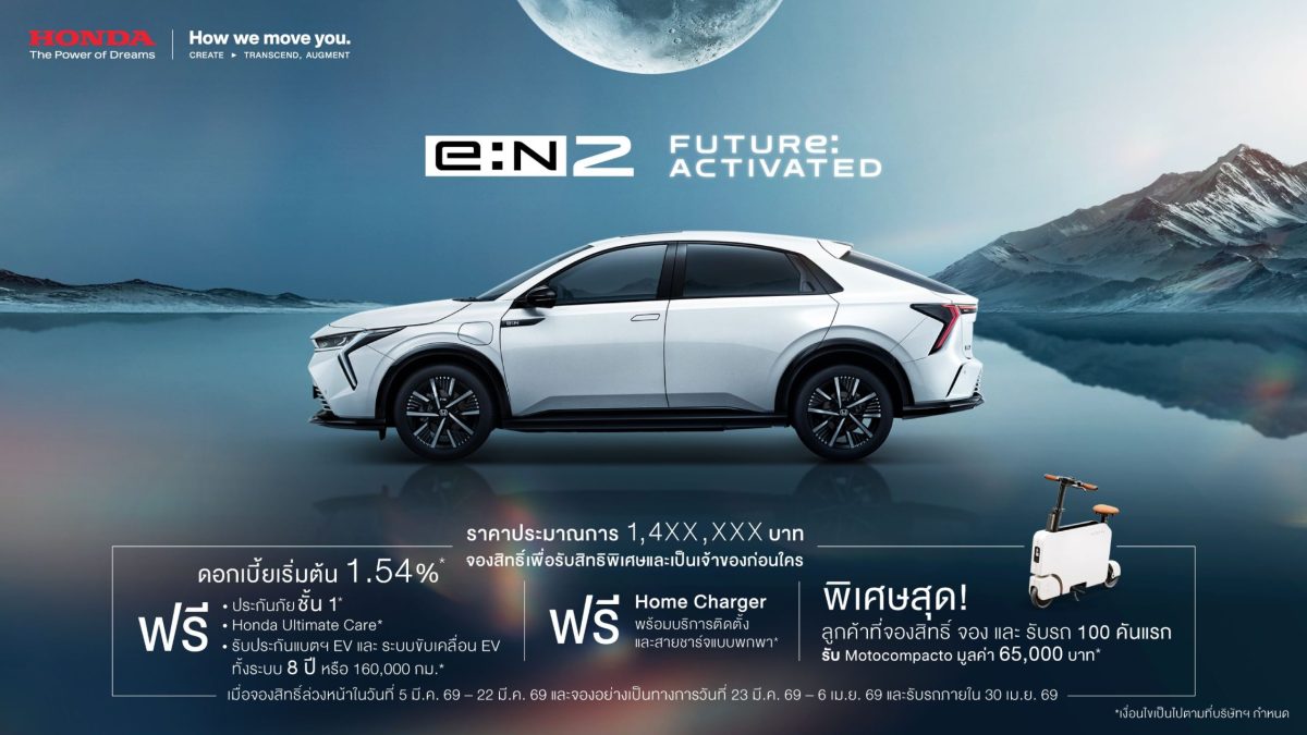 มาแล้ว ! Honda e:N2 SUV ไฟฟ้า 100% รุ่นใหม่ เปิดจองสิทธิ์ 5 – 22 มี.ค. 2569 ด้วยราคาประมาณการ 1.4XX ล้านบาท
